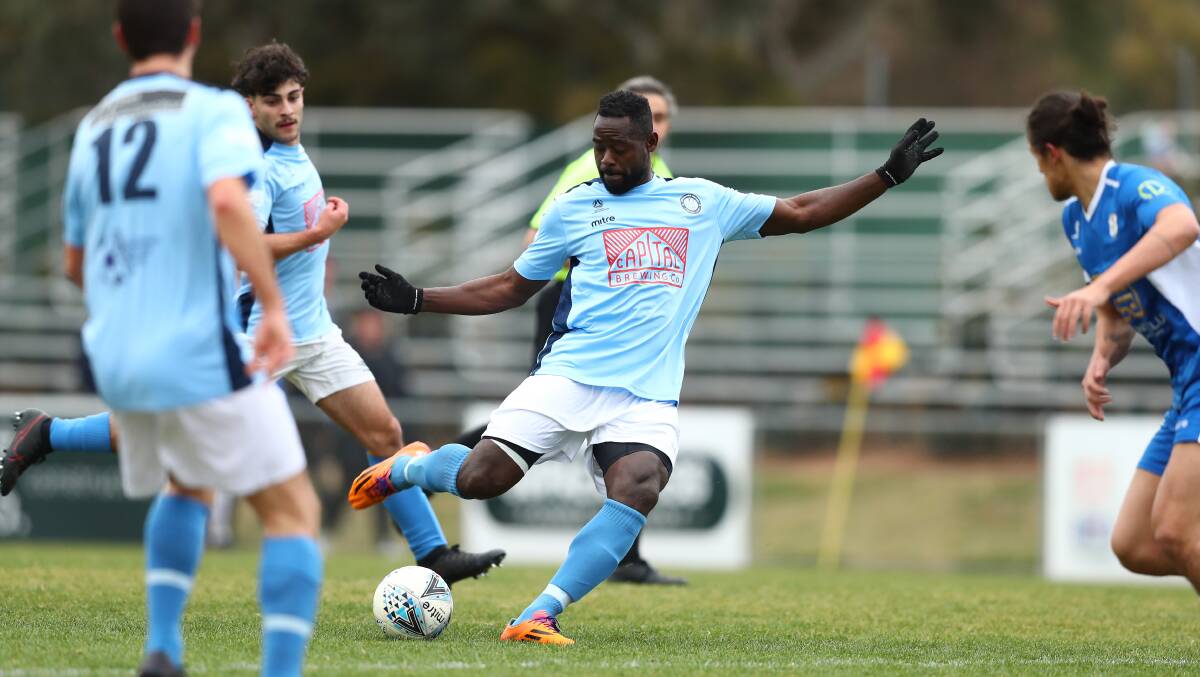 Michael Mensah has moved from Belconnen United FC to West Canberra Wanderers FC for the remainder of the season. Picture: Keegan Carroll