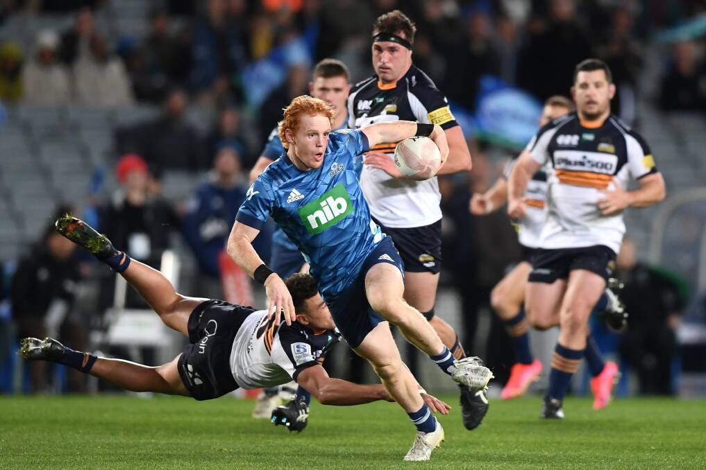 Blues' halfback Finlay Christie in action against the Brumbies on Saturday night at Eden Park. Picture: Getty