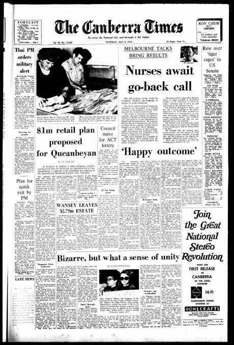 The front page of The Canberra Times on July 9, 1970.