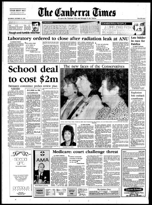 The front page of The Canberra Times on October 12, 1991.