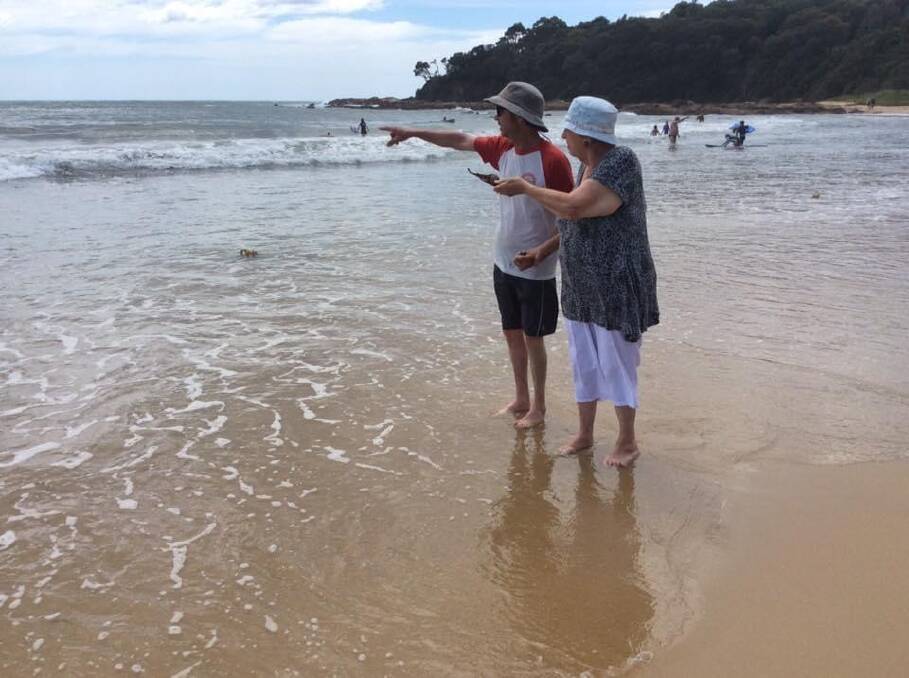 Jacqui Maddison and her son Stuart Maddison at a South Coast beach in January 2016. Picture: Supplied