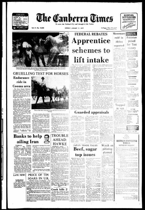 The front page of The Canberra Times on January 17, 1977.
