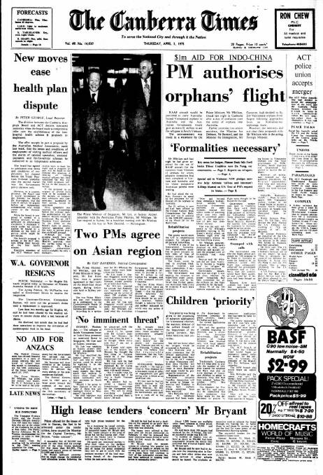 The front page of The Canberra Times on April 3, 1975.