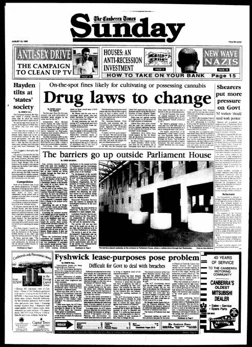 The front page of The Canberra Times on August 16, 1992.