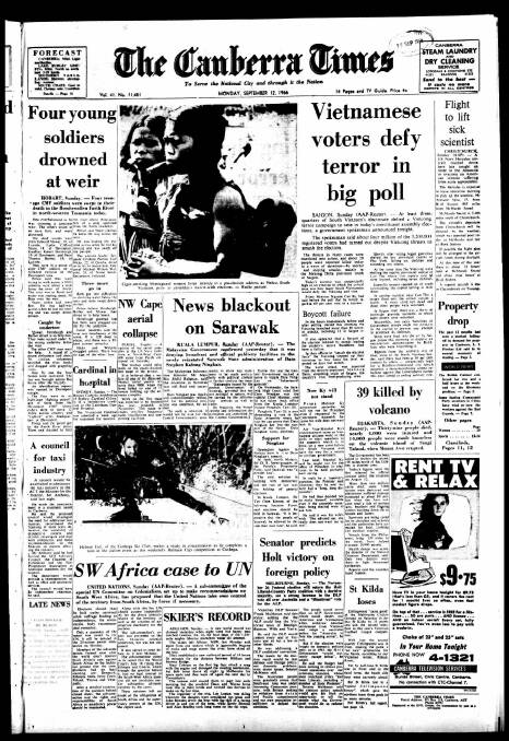 The front page of The Canberra Times on September 12, 1966.