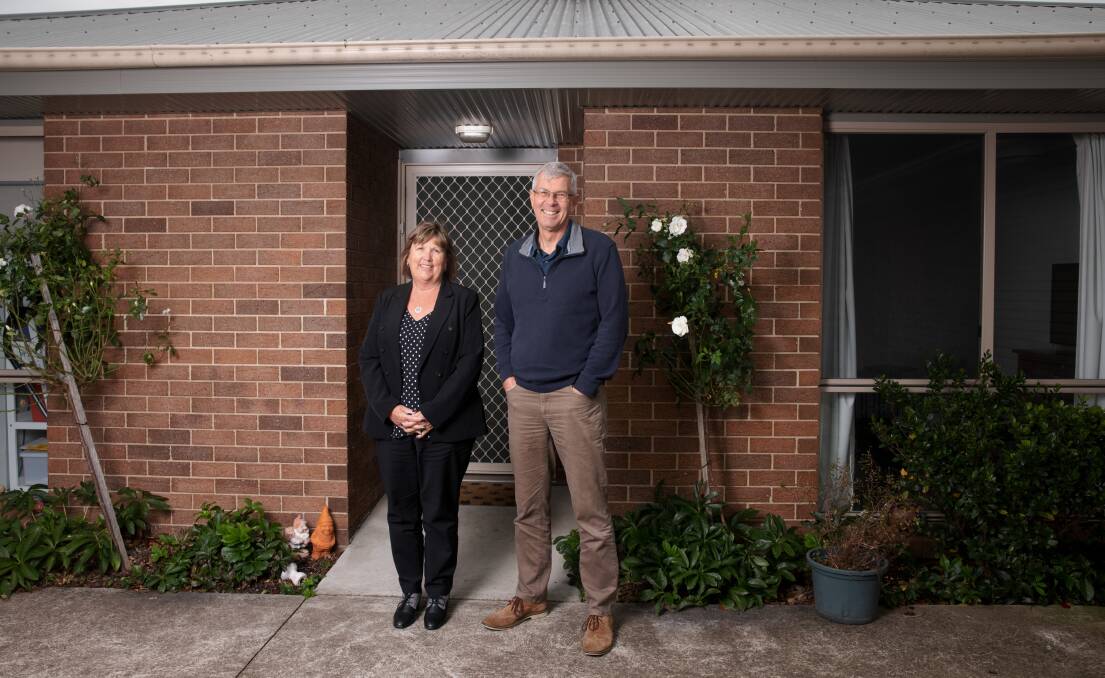 Valmar Support Services chief executive Hugh Packard and Covid response coordinator Lyn Walker outside one of the company's group homes in Dunlop. Picture: Sitthixay Ditthavong