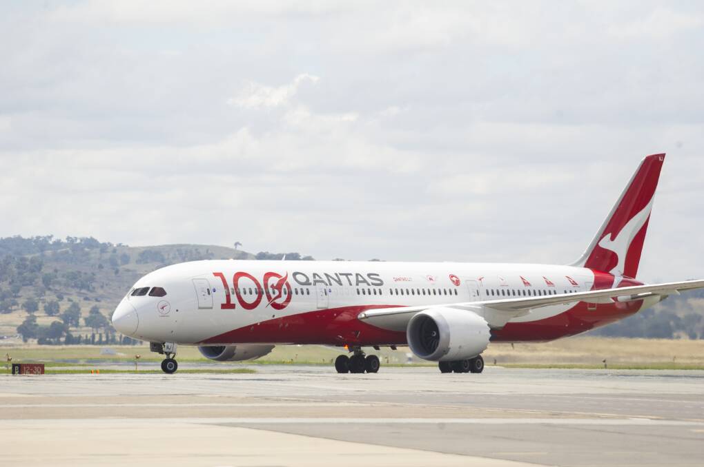 Flight QF117 from Chennai to Canberra landing at Canberra Airport on February 8. Picture: Dion Georgopoulos