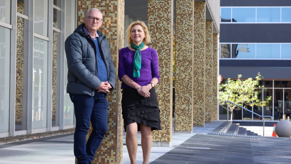 Australian Nursing and Midwifery Federation ACT branch secretary Matthew Daniel with Minister for Mental Health Emma Davidson. Picture: James Croucher