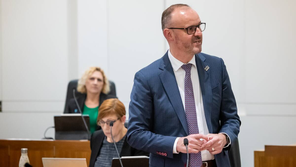 Chief Minister Andrew Barr moved a motion about the Voice in the Assembly. Picture by Elesa Kurtz 