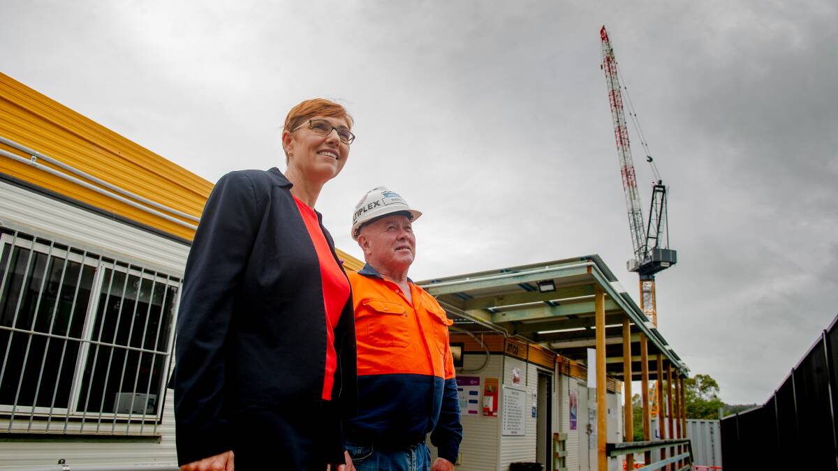 Health Minister Rachel Stephen-Smith and employee representative Dusty Miller at the Canberra Hospital expansion construction site. Picture: Elesa Kurtz 
