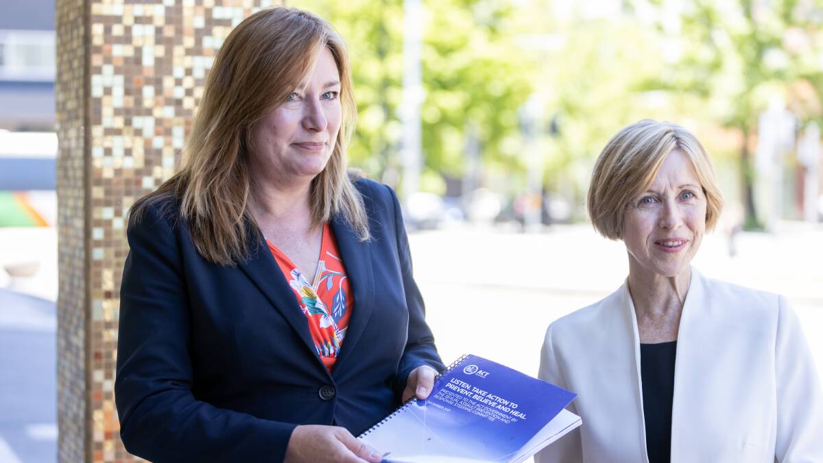 Minister for Women Yvette Berry with the chair of the ACT's sexual assault prevention and response steering committee Renee Leon. Picture: Sitthixay Ditthavong