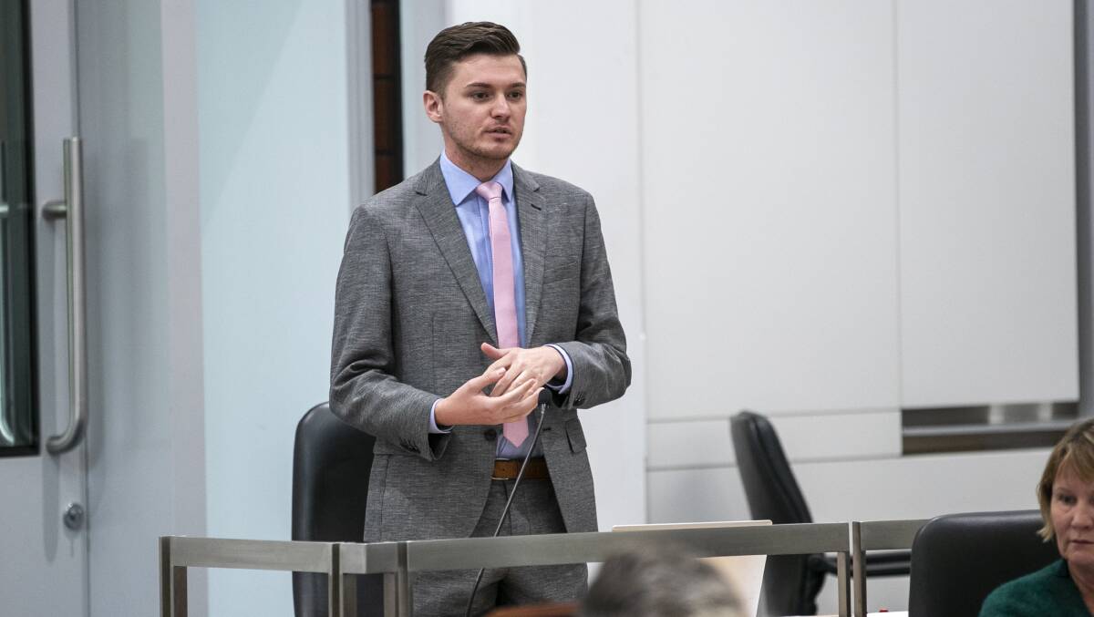 Greens member Johnathan Davis brought forward a motion calling for Chief Minister Andrew Barr to continue lobbying the federal government to forgive a historic housing debt. Picture: Keegan Carroll 