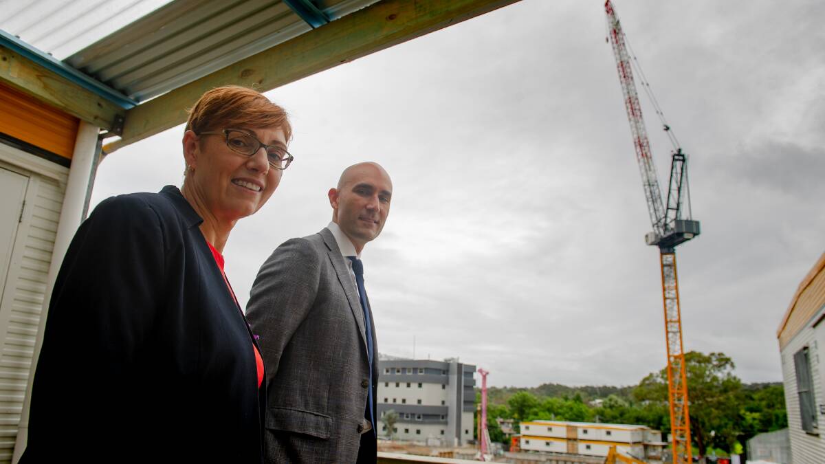 Health Minister Rachel Stephen-Smith and Canberra Health Services chief executive Dave Peffer at the construction site of the hospital expansion. Picture: Elesa Kurtz 
