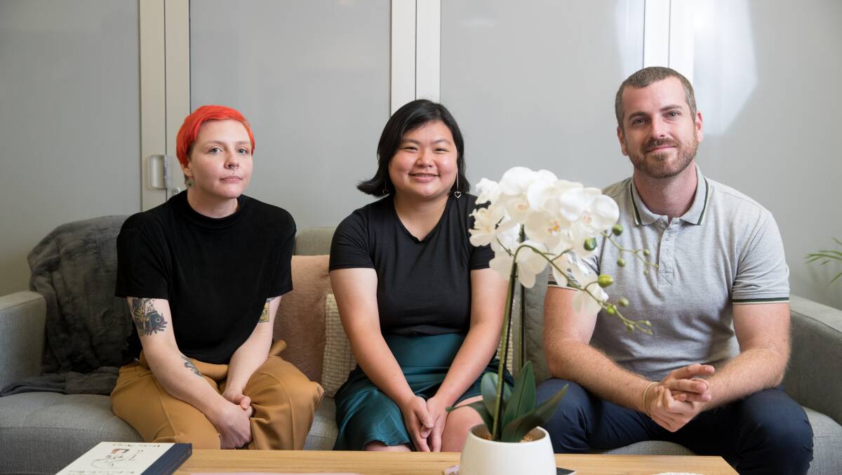 Safe Haven staffers Kate Russell, Lewching Yip, and Ben Martin. Picture: Sitthixay Ditthavong