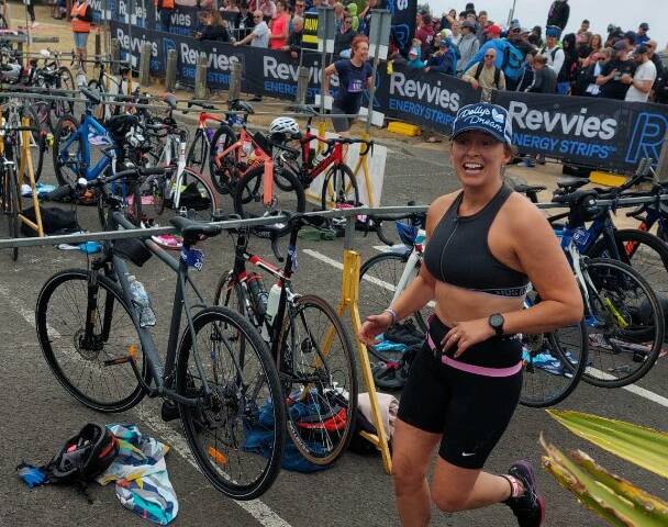 Courtney completing in a triathlon. Picture supplied