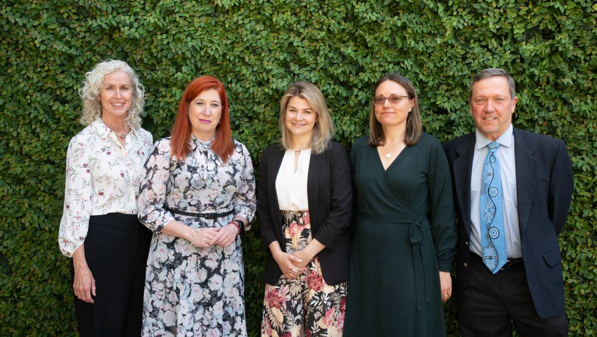 Go Gentle Australia chief executive Dr Linda Swan, Human Rights minister Tara Cheyne, Katarina Pavkovic, Corinne Vale and Dr David Swanson. Picture by Sitthixay Ditthavong
