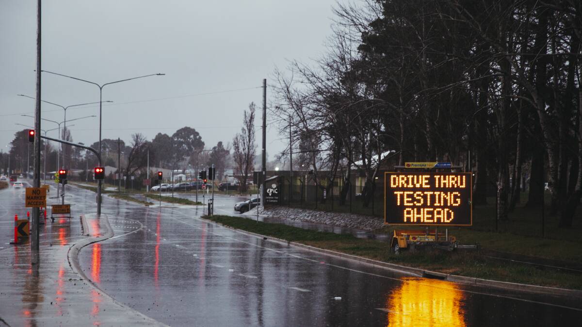 Wet weather affected Covid testing sites in Canberra on Monday. Picture: Dion Georgopoulos