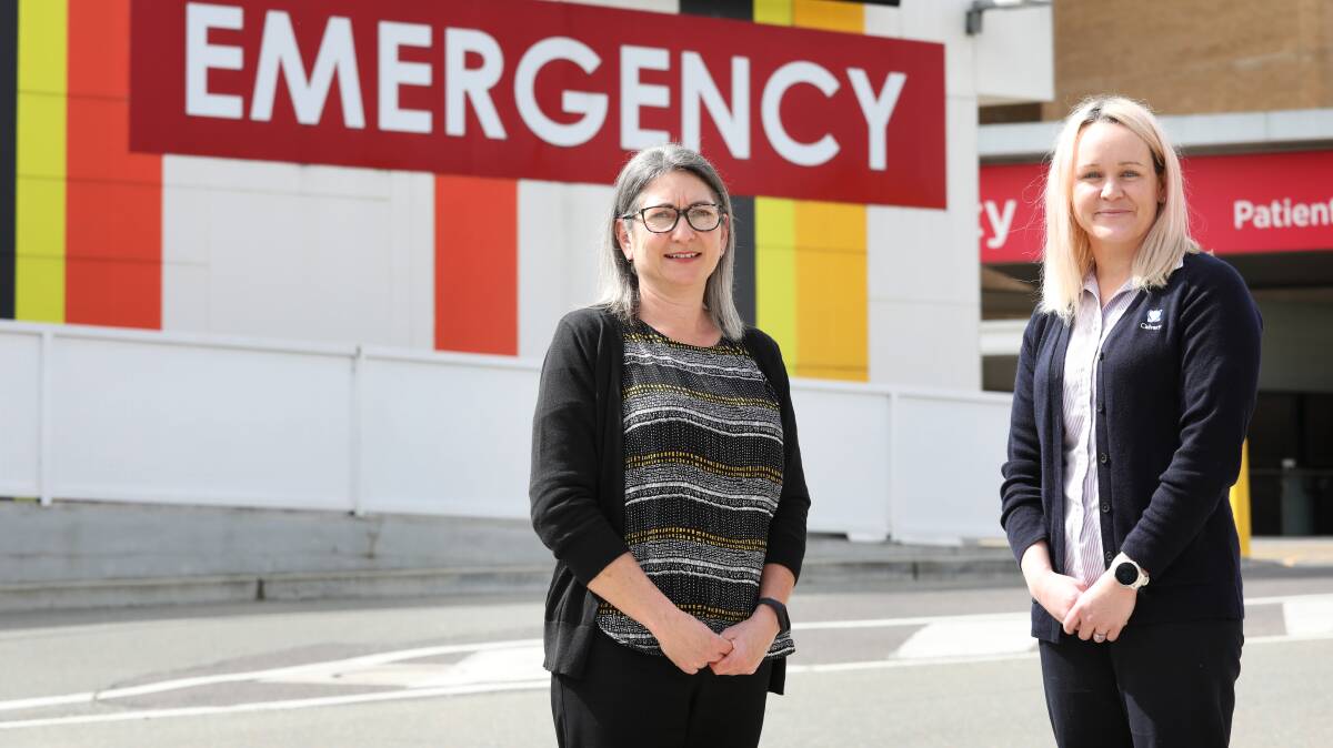 Belinda Vandermeer, left, and Laura Curran outside the emergency ward at Canberra Hospital. Picture by James Croucher
