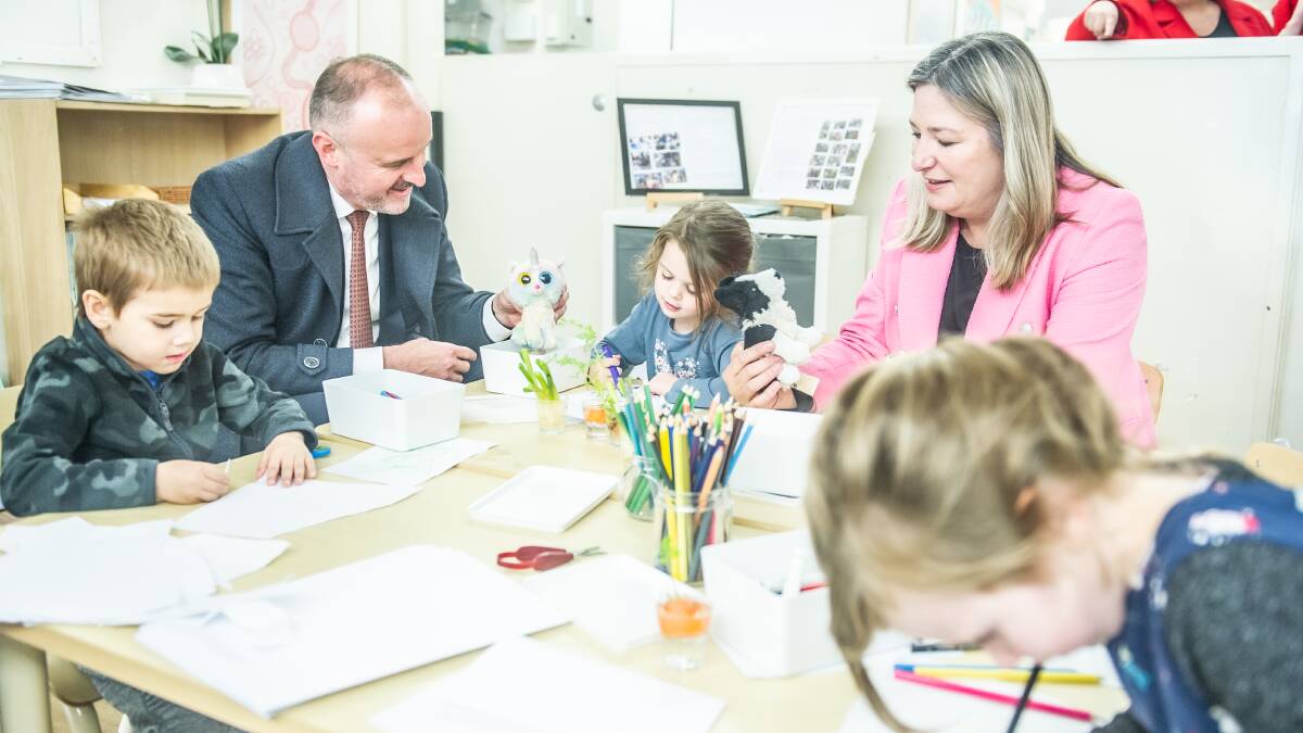 Chief Minister Andrew Barr and Education Minister Yvette Berry at an early childhood centre. Picture by Karleen Minney 