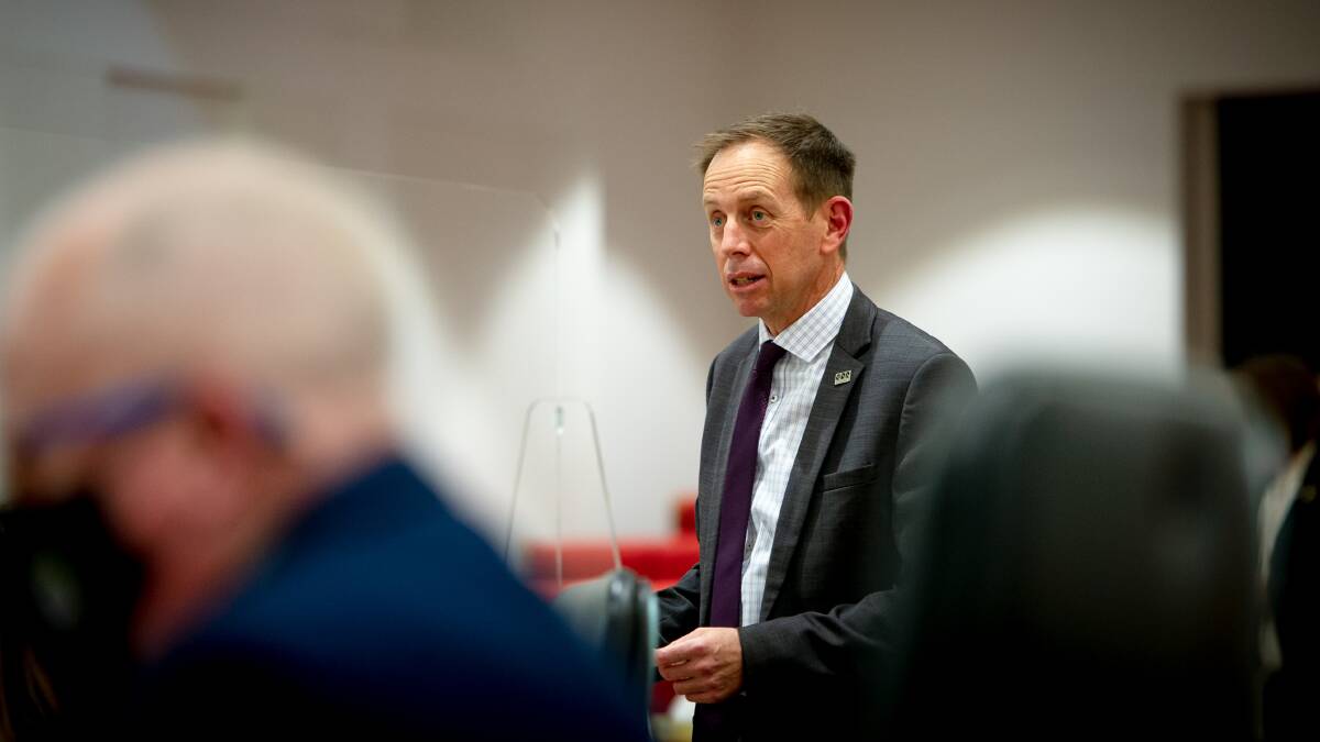Attorney-General Shane Rattenbury speaking about consent reforms in the Legislative Assembly on Thursday. Picture: Elesa Kurtz