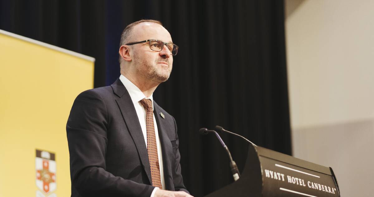 Chief Minister Andrew Barr at 2021 State of the Territory address. Picture: Dion Georgopoulos