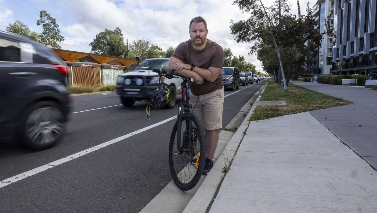 Pedal Power ACT executive director Simon Copland. The organisation is calling for a separated bike-only path on Northbourne Avenue. Picture by Gary Ramage 