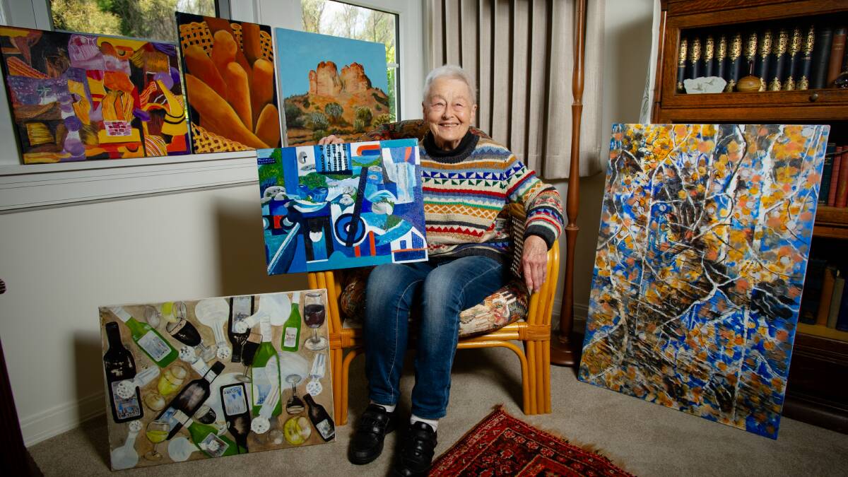 Peggy Spratt with some of the artworks she will be selling. The proceeds will be donated to ovarian cancer research. Picture by Elesa Kurtz 