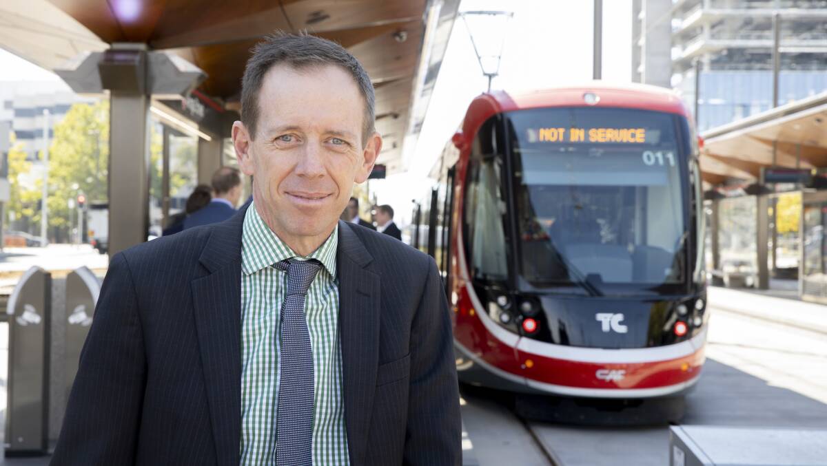 ACT Greens leader Shane Rattenbury at the light rail. Picture: Sitthixay Ditthavong