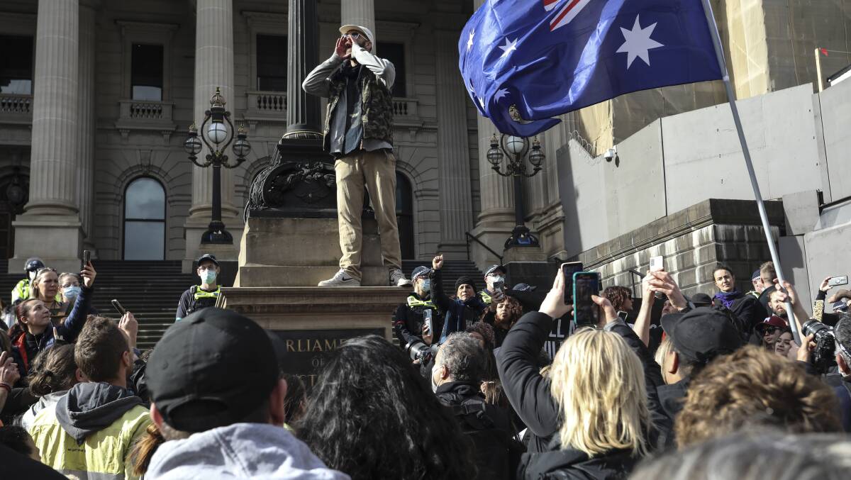 Protesters at Parliament House in Melbourne on July 24. Picture: Getty Images