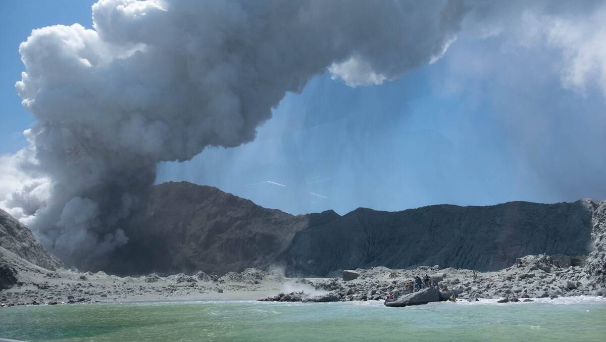 The White Island volcano erupts on Monday. Picture: Michael Schade