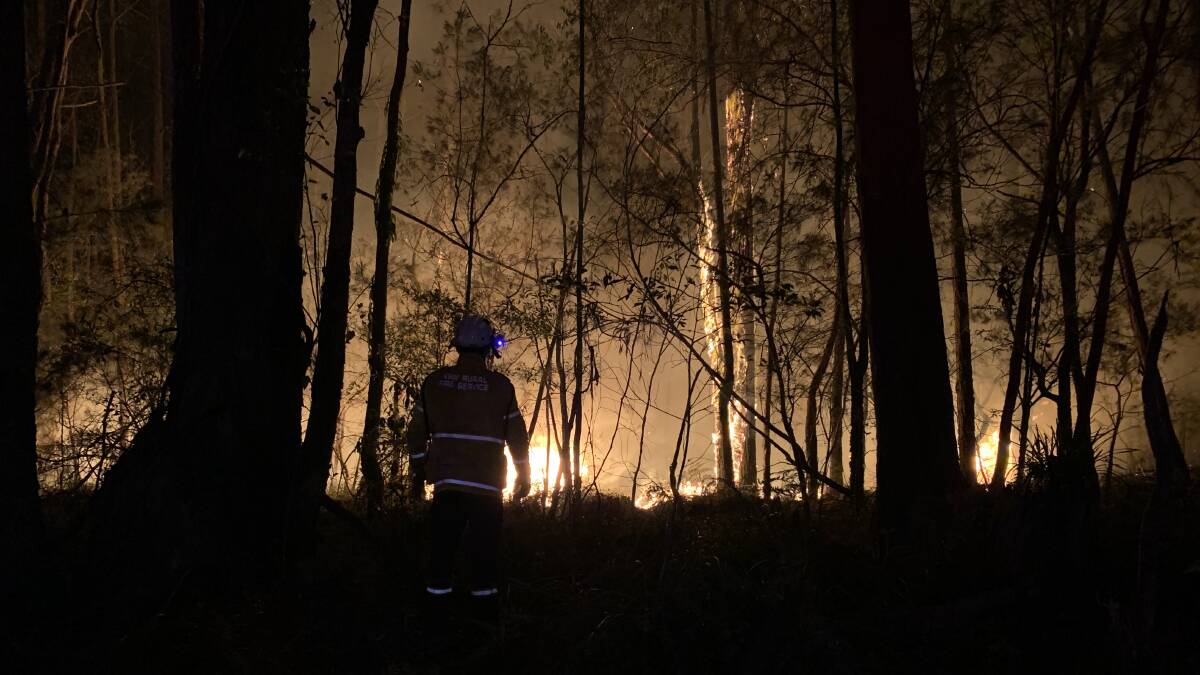 The Currowan fire on Sunday. Picture: Ben Schutz, Batemans Bay RFS Brigade