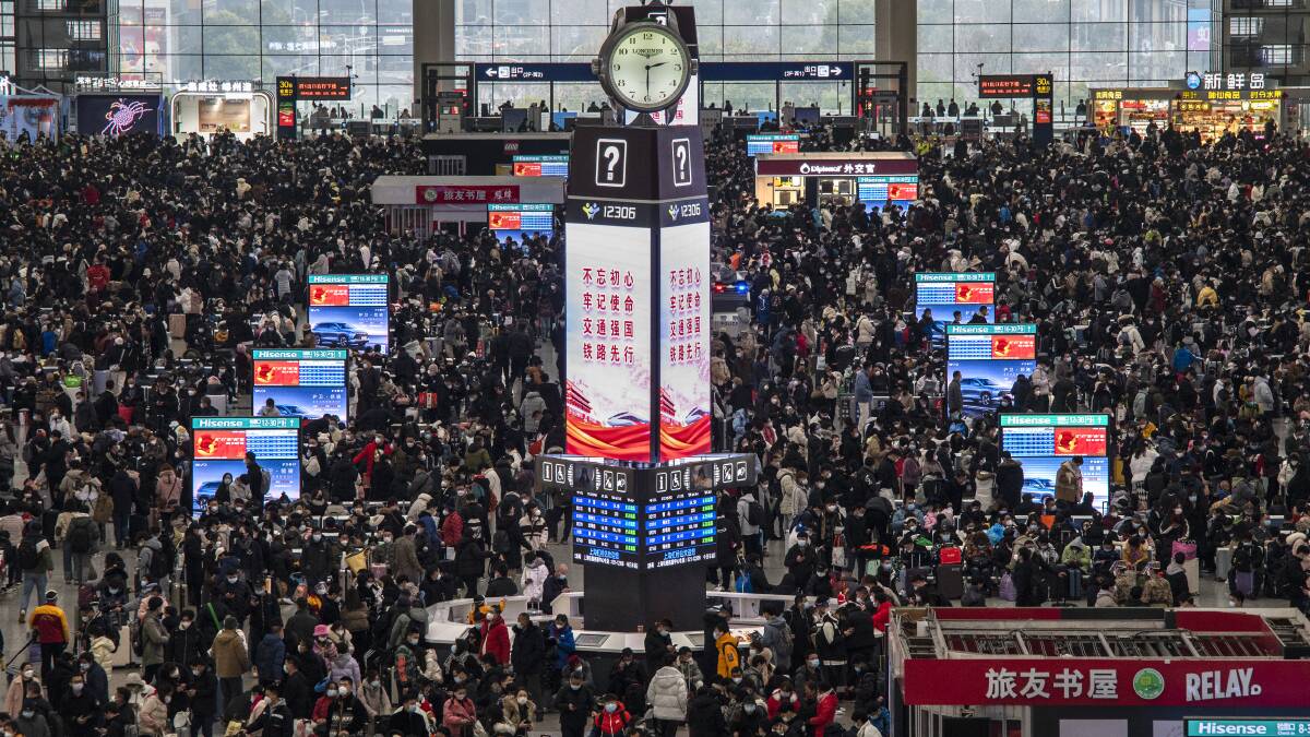 Travellers crowd at Shanghai Hongqiao Railway Station. During the Lunar New Year period, an expected 2 billion trips will be made within China. Picture Getty Images
