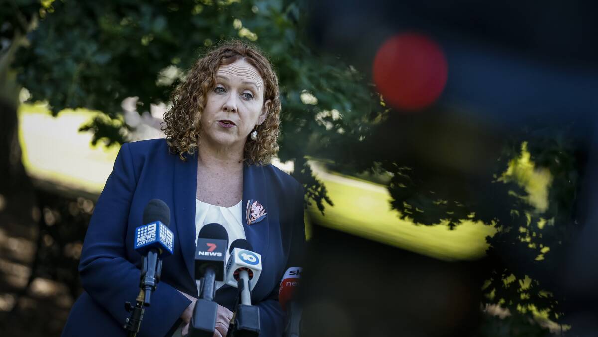 Victorian Minister for Consumer Affairs, Gaming and Liquor Melissa Horne speaks to the media on Tuesday after the Victorian royal commission found Crown Resorts unfit to run to run its Melbourne casino. Picture: Getty Images