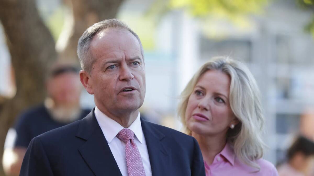 Bill Shorten with his wife Chloe on election day. Picture: Alex Ellinghausen