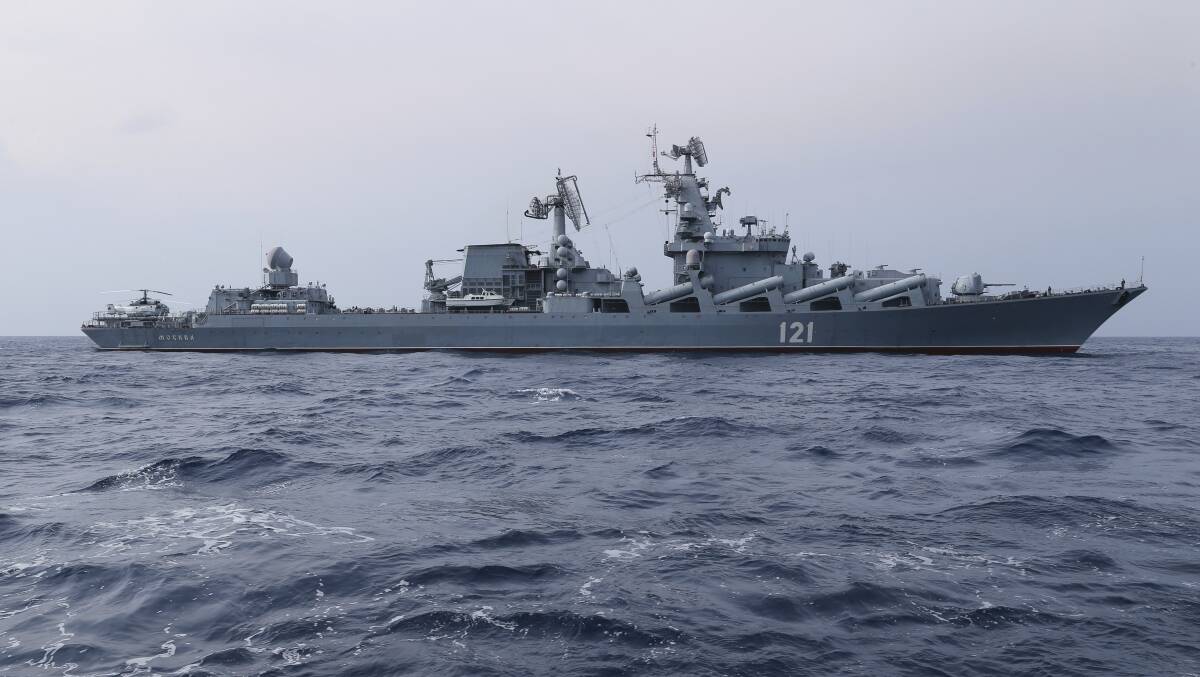 The cruiser Moskva was Russia's flagship of the Black Sea Fleet, and was sunk by Ukraine on April 14. Picture: AAP