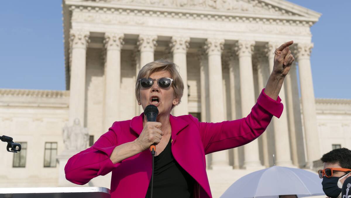 Senator Elizabeth Warren speaks outside of the U.S. Supreme Court on Tuesday. Picture: AAP