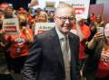 Anthony Albanese at a high-energy rally at the Australian Nursing and Midwifery Foundation in Melbourne on Wednesday. Picture: Sitthixay Ditthavong