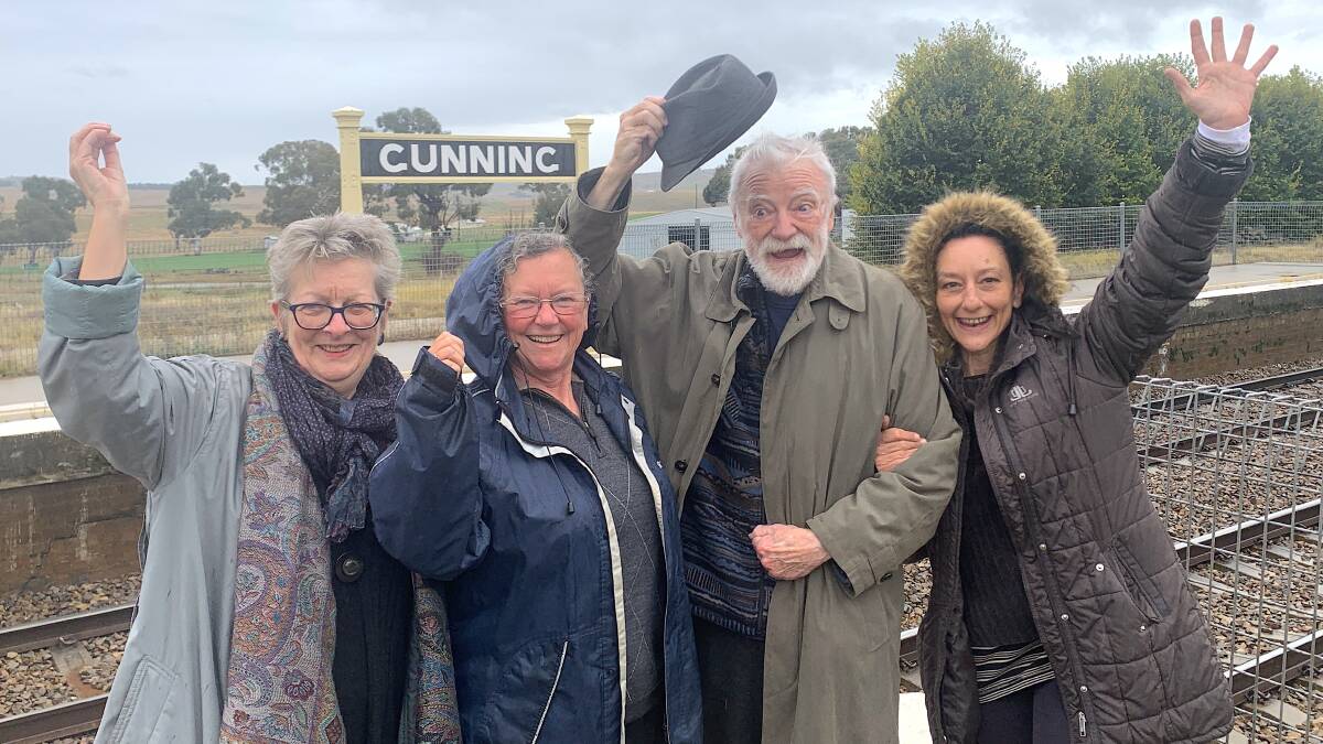 Iconic Australian artist and Gunning resident Max Cullen along with Cathy Hutton, Michelle Storey and Maxs wife, Margarita Georgiadis are over the moon at the restoration of Gunning Station. Picture: Tim the Yowie Man