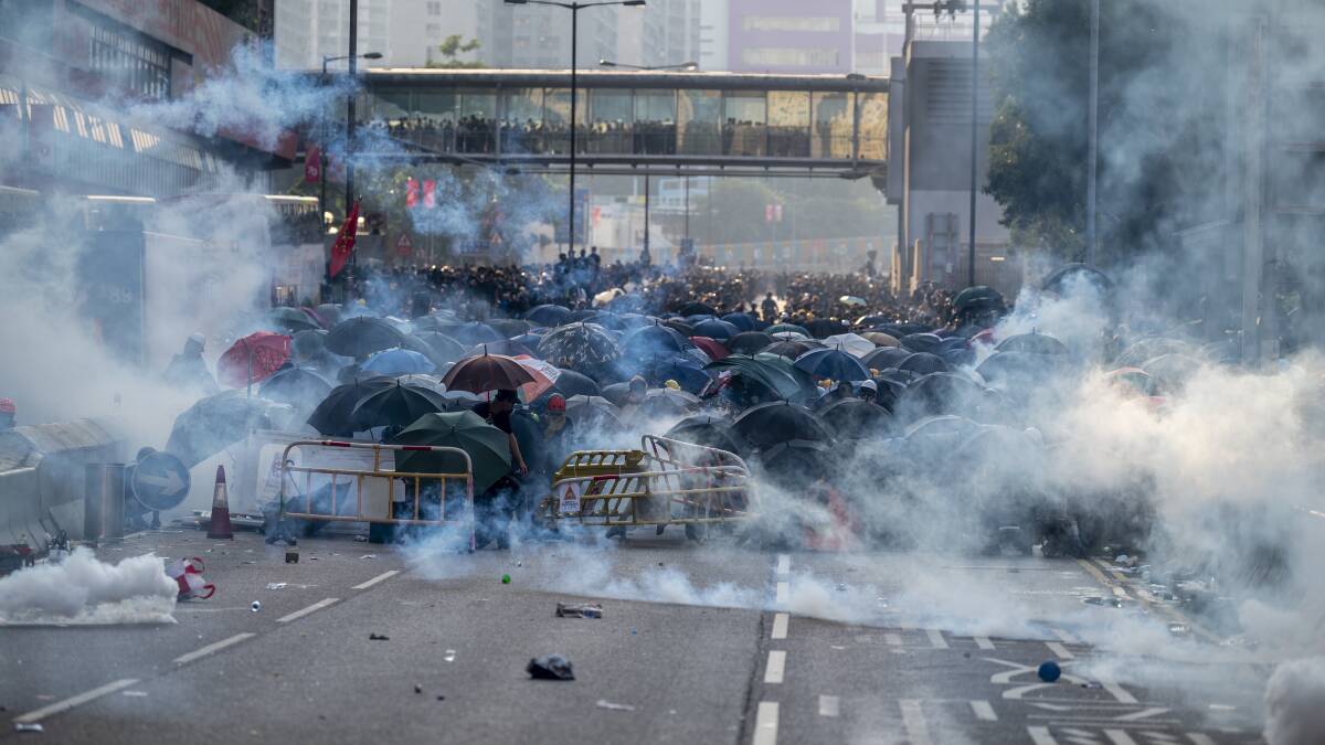 Hong Kong protesters hit the streets on October 1. Picture: Getty Images