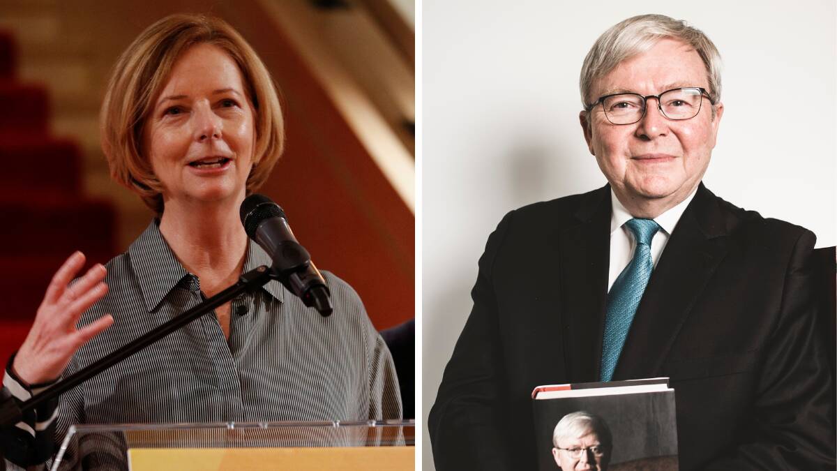 While Julia Gillard, left, has stepped back from public service since being prime minister, Kevin Rudd has remained heavily involved. Pictures Getty Images, Jamila Toderas