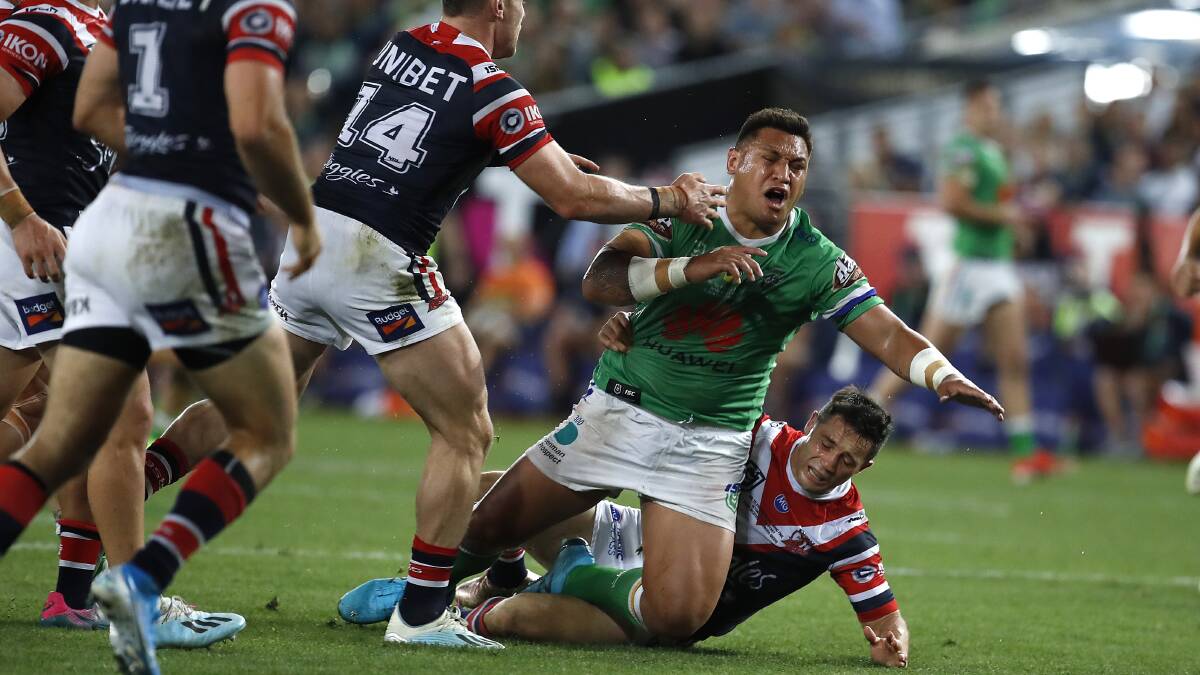 Cooper Cronk was sinbinned for this tackle on Josh Papalii. Picture: Getty Images