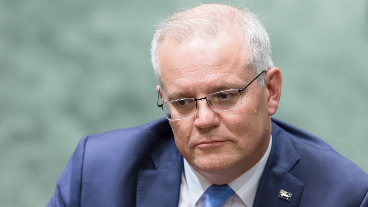 Prime Minister Scott Morrison during the delivery of the 2022-23 Federal Budget on Tuesday night. Picture: Sitthixay Ditthavong
