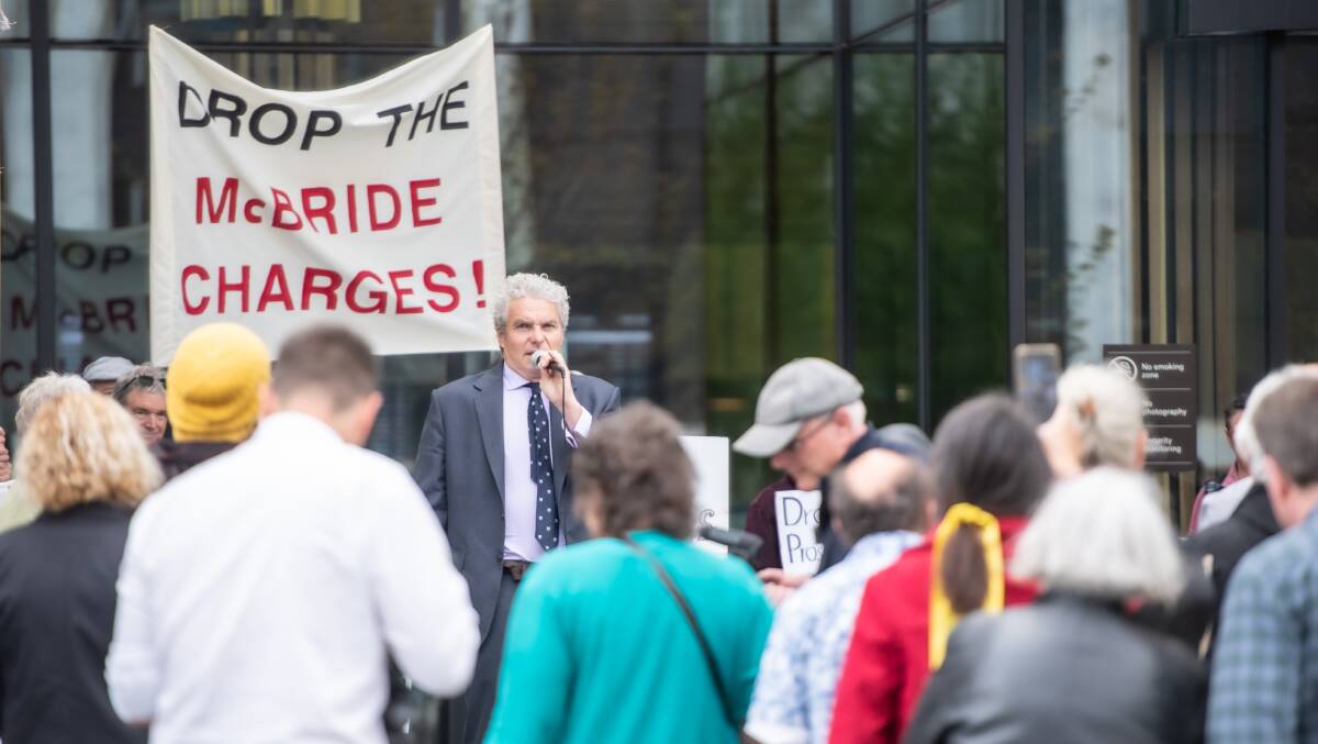 David McBride speaks to supports outside the ACT Supreme Court last year. He returns to court on Monday. Picture by Karleen Minney