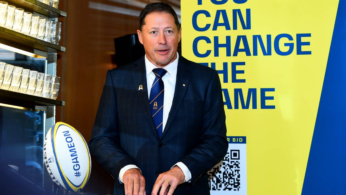 Phil Kearns, executive director of Australia's Rugby World Cup bid, speaks in London earlier this month. Picture: Getty Images