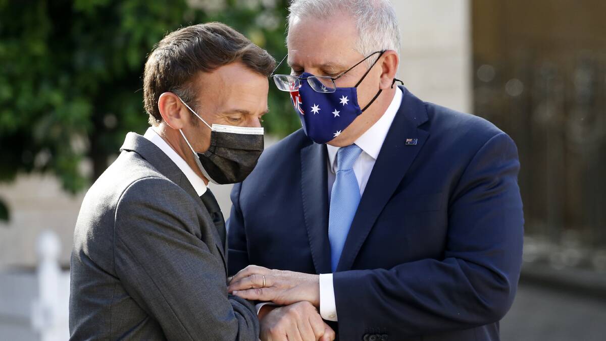 French President Emmanuel Macron and Australian Prime Minister Scott Morrison. Picture: Getty Images