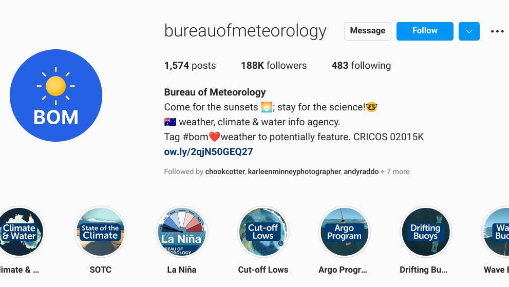 The Bureau of Meteorology has asked media to stop using the acronym 'BOM' when referring to the agency. But 'BOM' remains on social media branding. Picture supplied