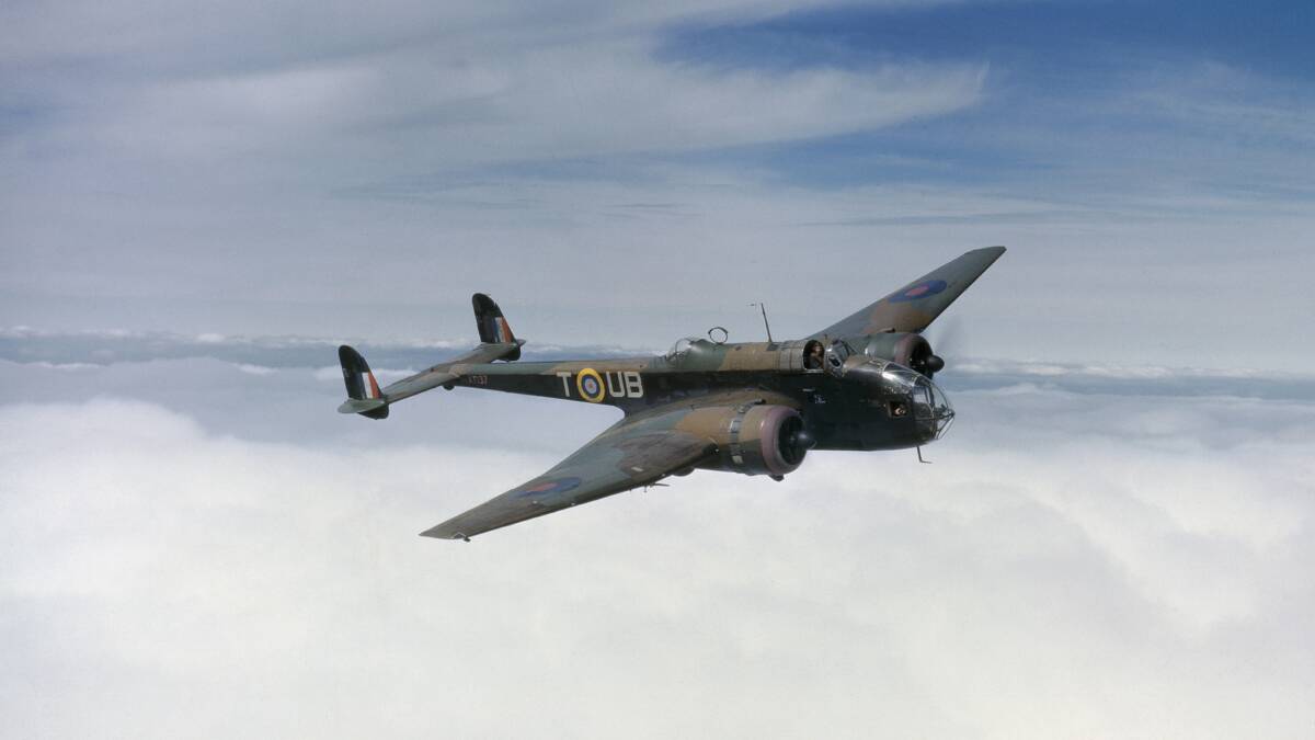 The Royal Australian Air Force during the Second World War, a Handley Page Hampden Mark I, AT137 'UB-T', of No 455 Squadron RAAF based at Leuchars, Fife, Scotland, in flight above clouds, May 1942. Picture: Getty Images 