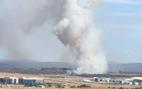The out of control fire near Canberra Airport, pictured on Wednesday afternon. Picture: VJBhanu Vlogs