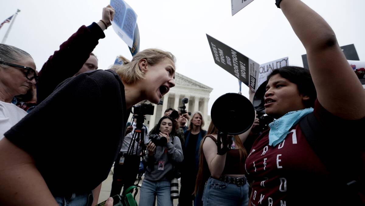 Pro-choice and anti-abortion activists demonstrate in front of the U.S. Supreme Court Building this week. Picture: Getty Images