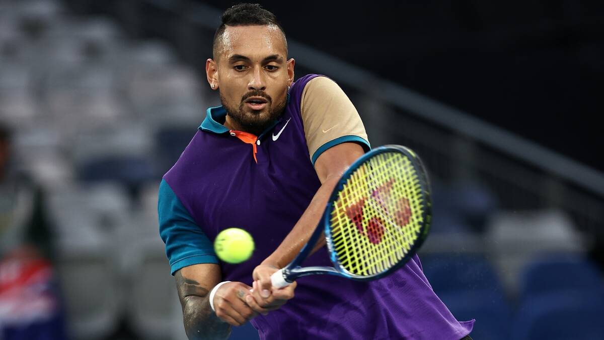 Nick Kyrgios competes at the Australian Open on Monday. Picture: Getty Images